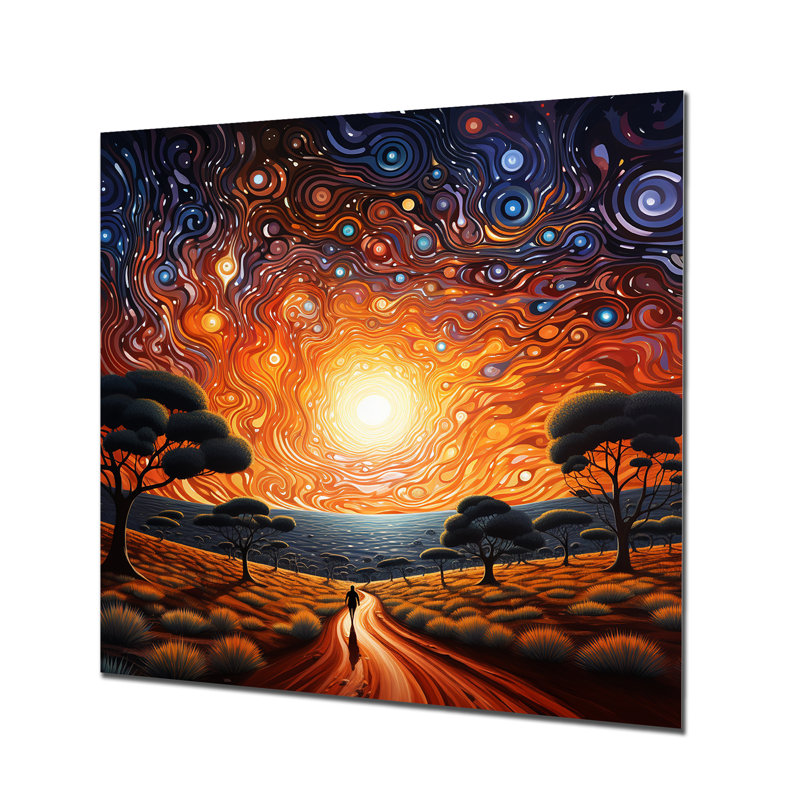 «Celestial Whirls Sacred Solitude - Art abstrait paysage mural», H 16 po x l 16 po x P 1 po, Métal métal