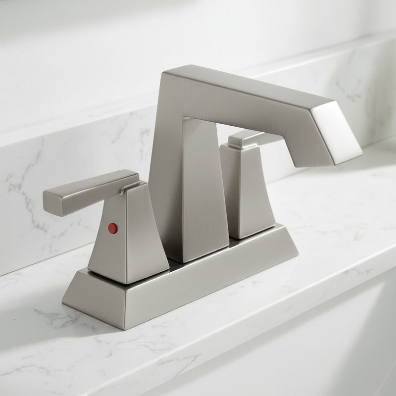 Modern Centerset Bathroom Faucet with Pop-Up Drain&Supply Lines(Set of 2), Brushed Nickel