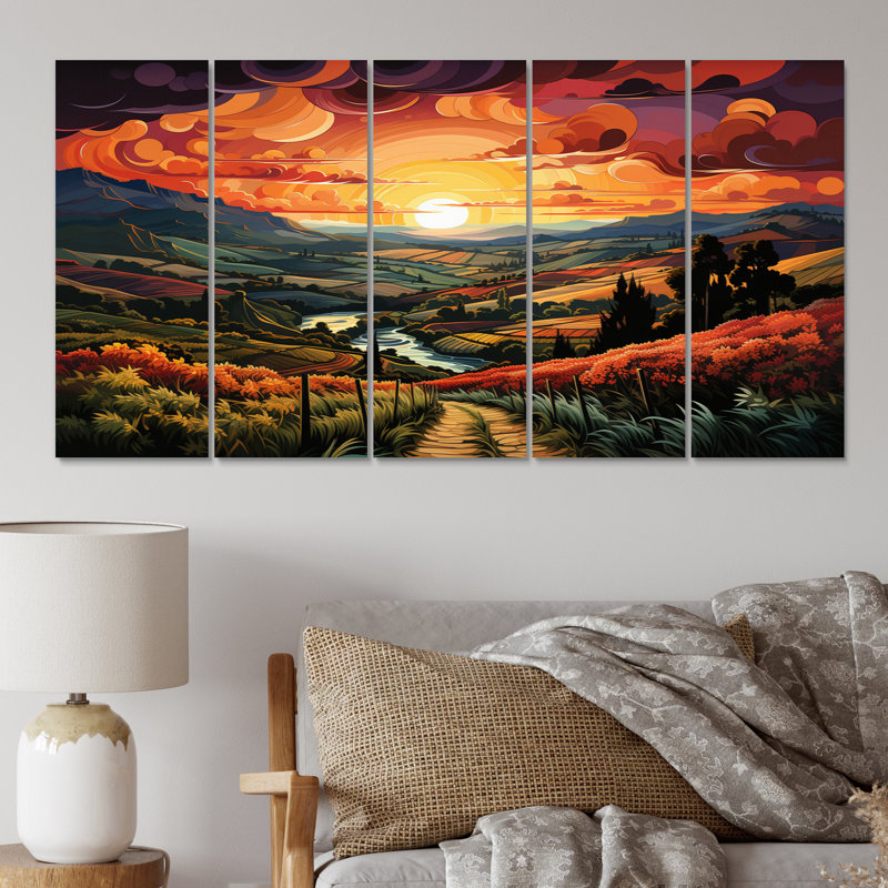 Vineyard Rows Of Ruby II - ferme, reproduction d'art sur toile - 5 panneaux égaux