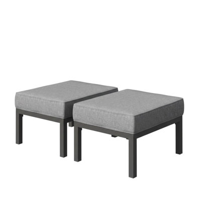 All - Weather 24" Aluminum Patio Ottomans , Ideal For Small Space Dwellers And Apartment Residents Of 2 With Dark Gray Cushions, To Harsh Outdoor Use