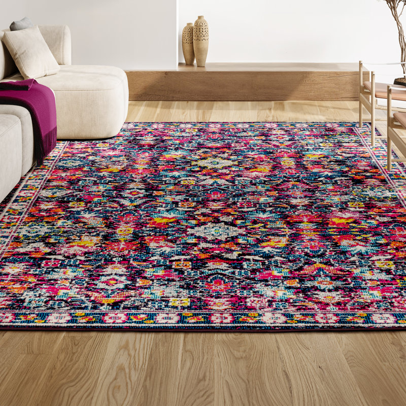 Tapis multicolore / mauve à motif floral Boho, Rectangle 4pi x 6 pi