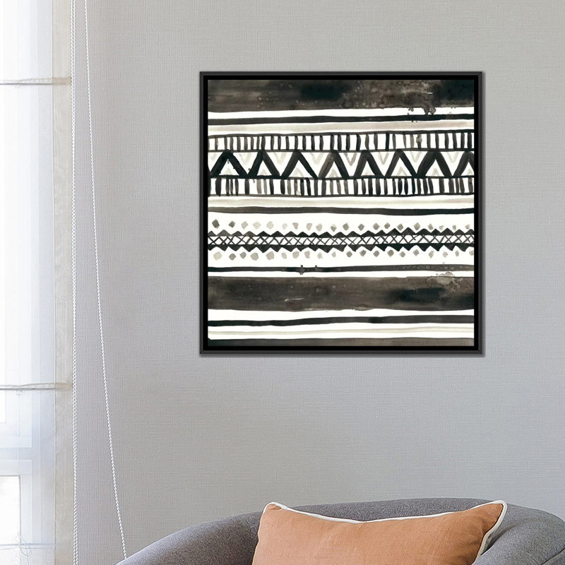 « tribal echo i », reproduction d’art sur toile tendue, H 18 po x l 18 po x P 1,5 po, Toile avec cadre noir, Pas de tapis