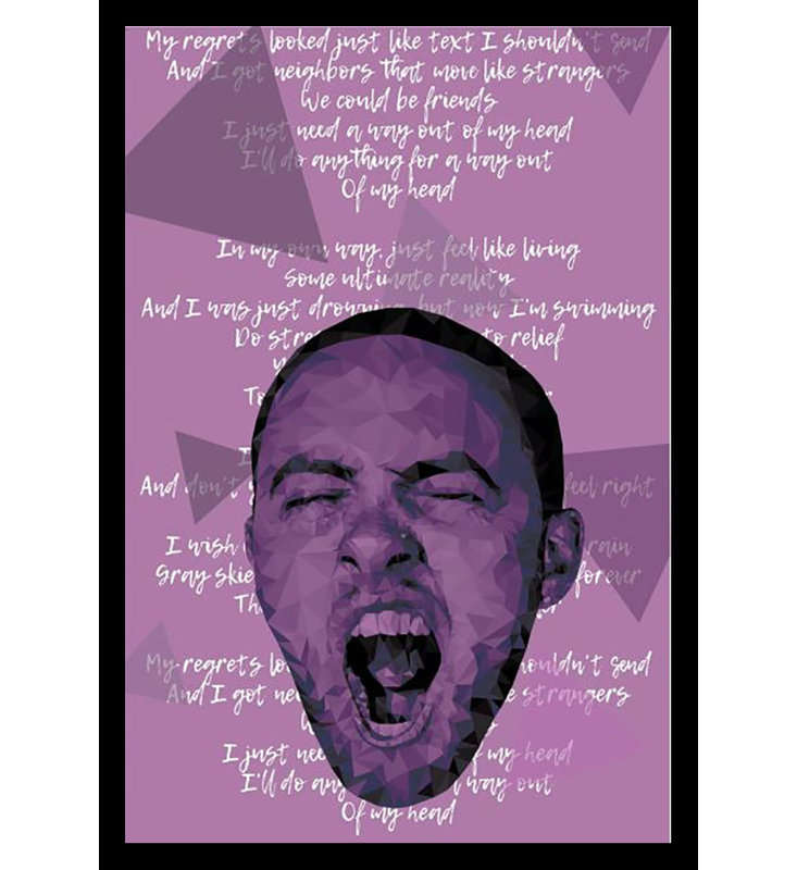 «Mac Miller Mauve», paroles encadrées sur papier