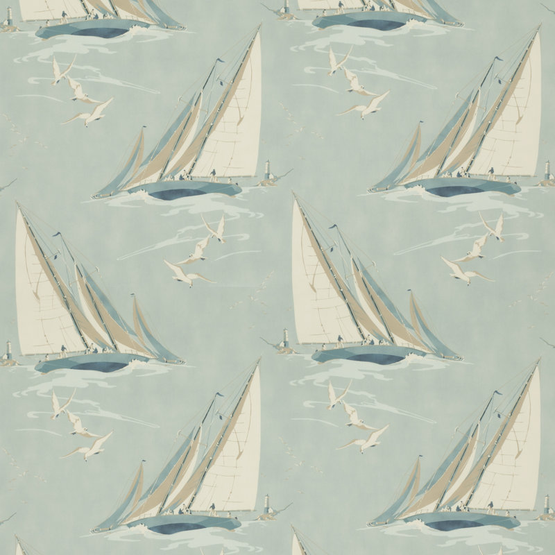 Icons Round the Island 100% Cotton Fabric, Blue
