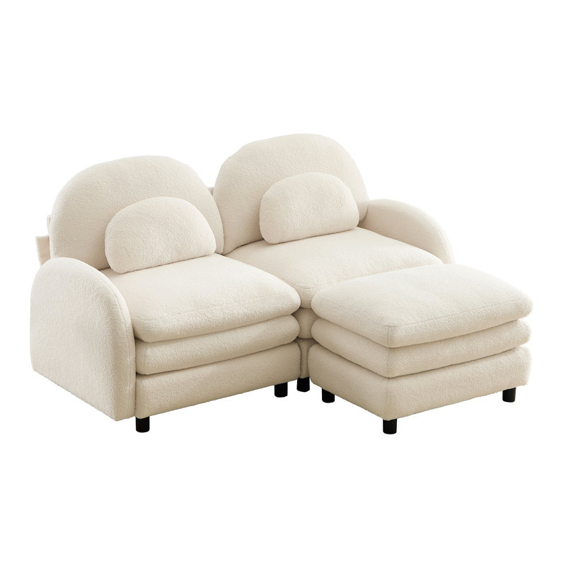 Canapé-lit en tissu Teddy, Blanc beige