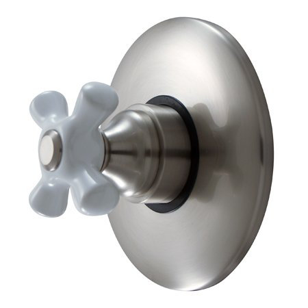 Wall Volume Control Faucet Shower Faucet Trim Only with Porcelain Cross Handles, Satin Nickel