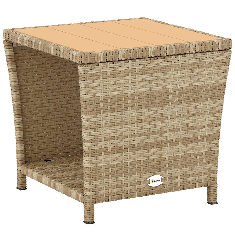 Square Outdoor Side Table , 45cm cm W 45cm cm D, Natural Top/Khaki Base