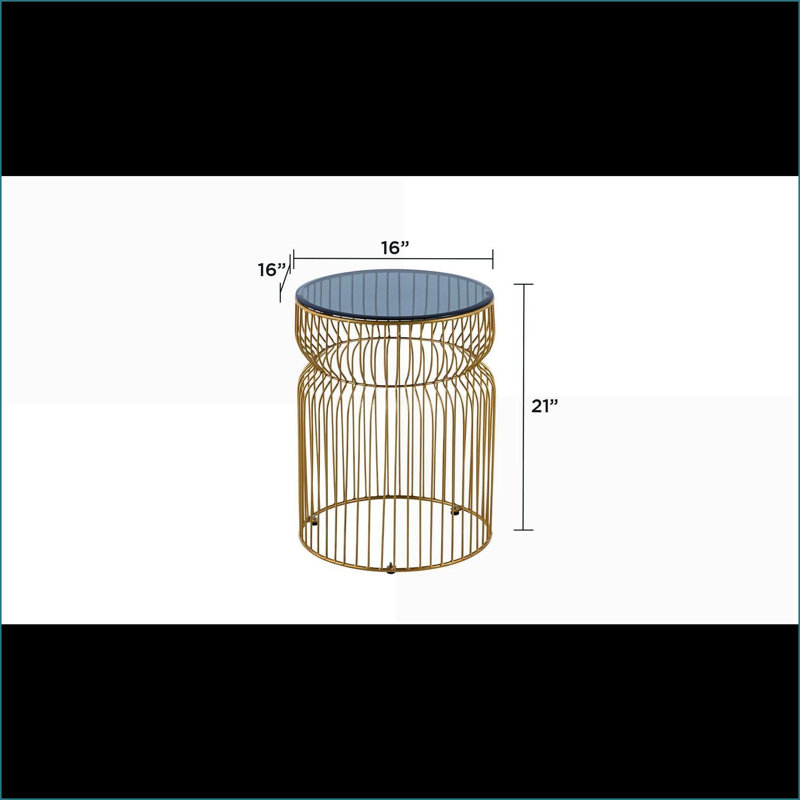 Table basse dorée contemporaine avec plateau en verre teinté et base en métal - Décoration de salon polyvalente, surface robuste