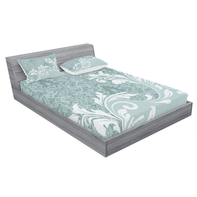 Microfiber Floral Sheet Set, Full/Double Sheet Set with Fitted Sheet, Ivy Leaves Damask