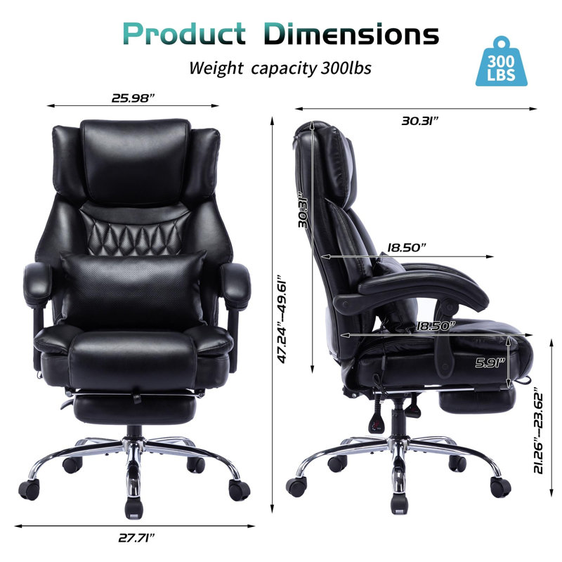 High Back Massage Reclining Office Chair With Footrest, Home Office Executive Computer Desk Chair With Massaging Lumbar Cushion, Adjustable Angle, Breathable Thick Padding For Comfort