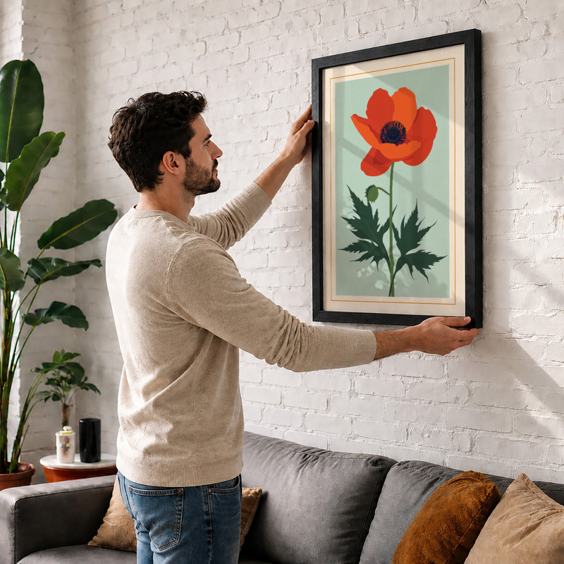 Red Poppy Botanical - Print, Walnut, A4 - 29.7 x 21.0 cm