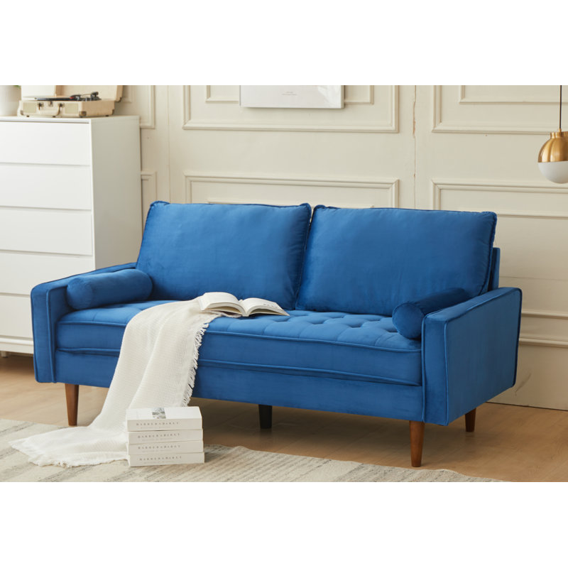 Causeuse rembourrée Mearline, Velours bleu