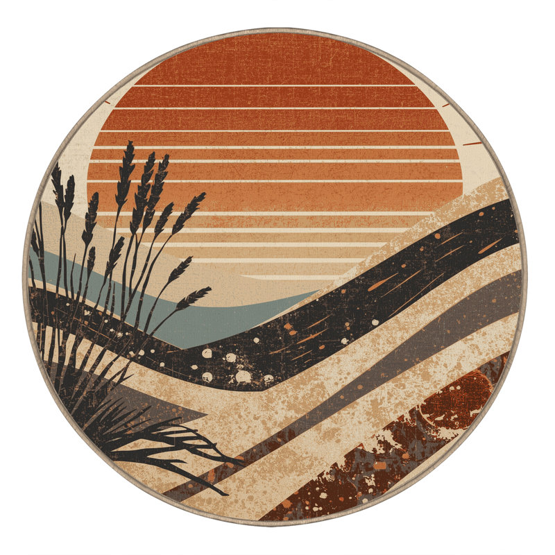 Tapis beige moelleux moelleux et moderne au look rustique moderne - reliure beige, Rond 8 pi