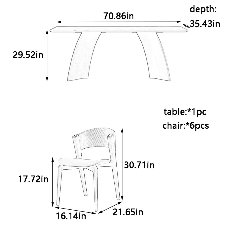 Ensemble de table et chaises Vintage, H 29,52 po x L 70,86 po x l 35,43 po