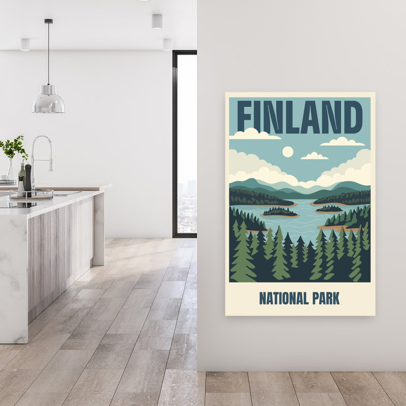 Art mural de paysage de forêt de pin serein rétro parc national de la Finlande, 48" H x 32" W