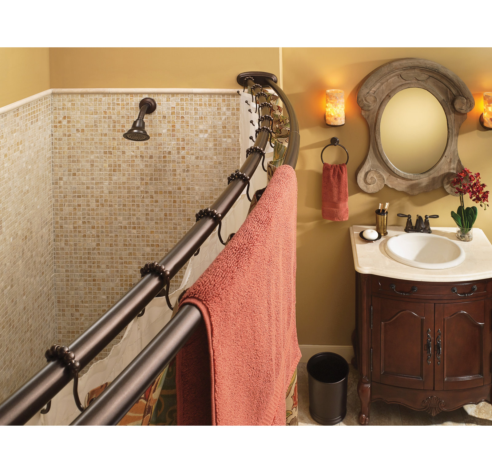Adjustable Double Curved Shower Curtain Rod, Matte Black
