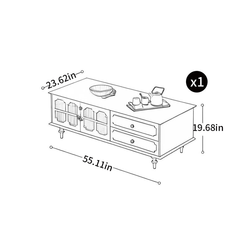 American Style Coffee Table, 19.68" H x 55.11" L x 23.62" W