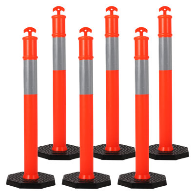 Lot de 6 poteaux de signalisation routière robustes, balises de sécurité réfléchissantes de 114 cm avec base stable, poteaux de sécurité portables haute visibilité pour la construction, la pratique de la conduite et les barrières de stationnement