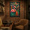 Animaux, flamant rose, perroquet, feuilles tropicales, fleurs, art sur toile