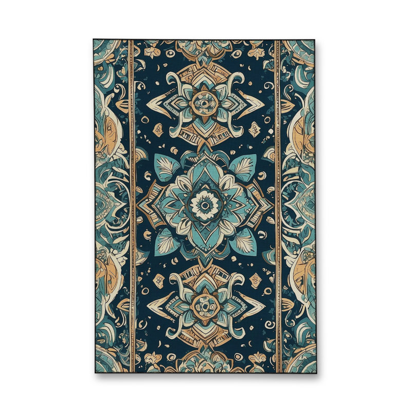 Tapis bleu tissé lavable rétro Mosso, 2'6" x 4'11"