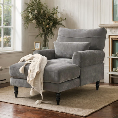 Eyisean 34'' W Modern Chenille Upholstered Chaise Lounge Chair Indoor, Comfy Sleeper Sofa Chair with Deep Cushion, Leisure Sofa Recliner Chair Sleeper with Armrest for Living Room/Bedroom