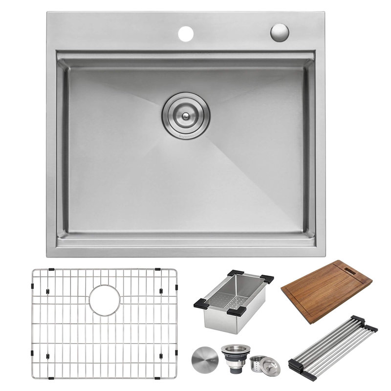 Siena 25" L x 22" W Drop-In Kitchen Sink with Basket Strainer