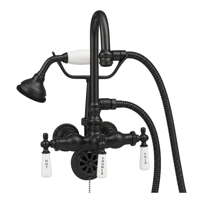 Tub Mount Gooseneck Faucet with Handheld (P0402), Satin Black