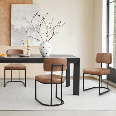  Modern Upholstered Metal Frame Dining Chair with Backrest Handle