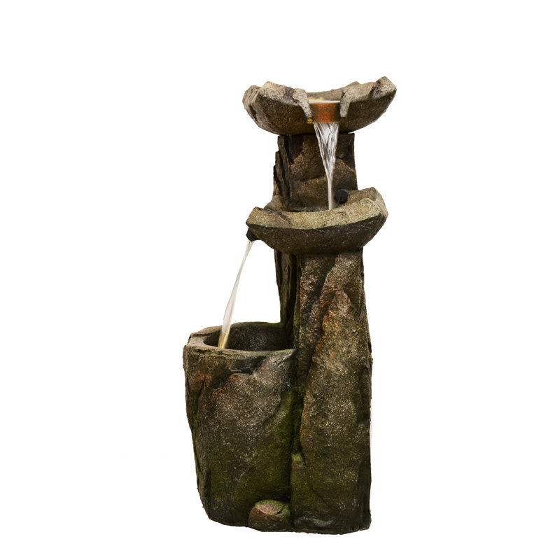 36" Tall Brown Polyresin Rock Cascading Fountain with LED Lights