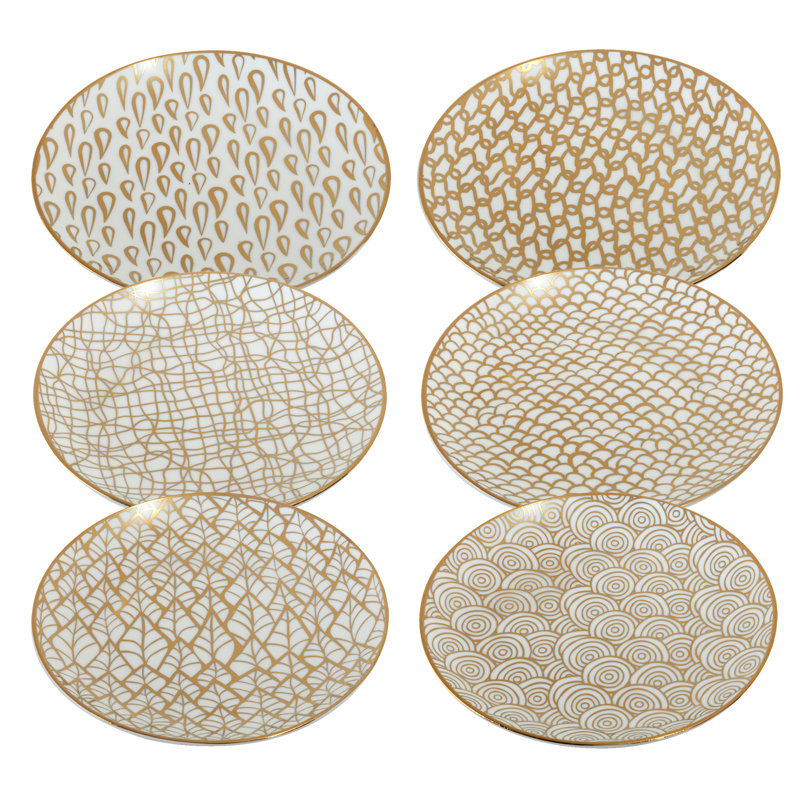 Ensemble de 6 assiettes à motif mosaïque dorées 6 po