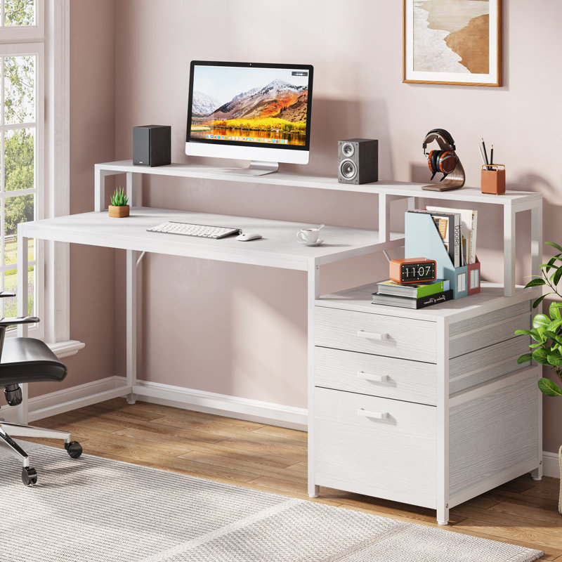 Metal Base Computer Desk, White, White