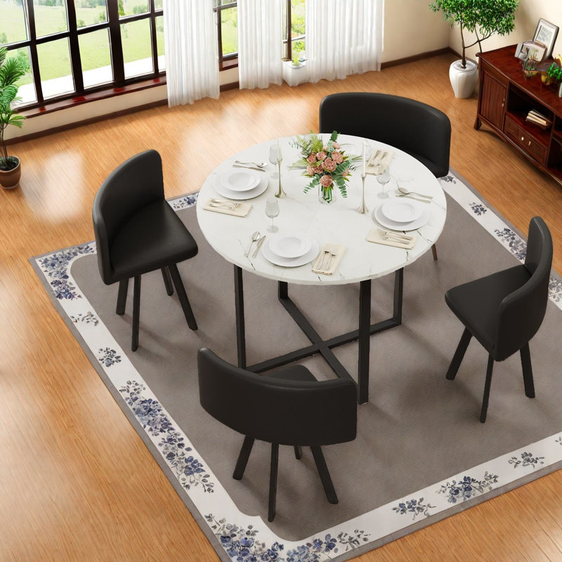 Ensembles de table de salle à manger peu encombrants, simili marbre blanc et pu noir, petite cuisine moderne