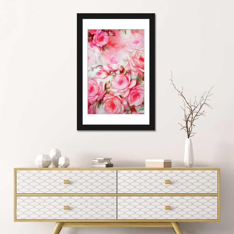 «Shabby Elegance Pink», impression sur toile, H 24 po x l 16 po x P 1 po, Papier d'art encadré noir, Blanc