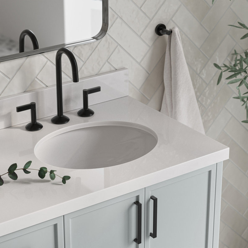 Ariel Kellie 61 Inch Double Oval Sink Bathroom Vanity With Pure Quartz Countertop, Gray