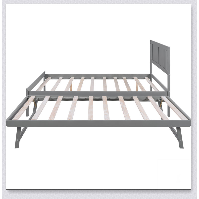 Lit plateforme tapissier avec lit gigogne et deux tiroirs, Gris