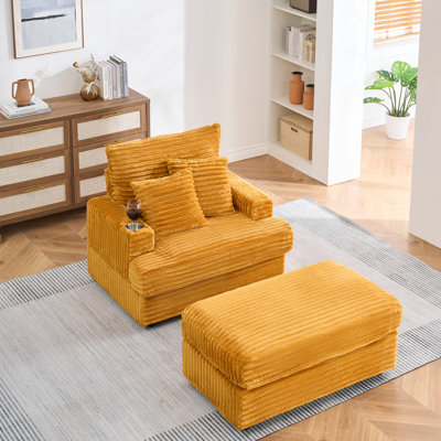 Comfortable Spring Upholstered Armchair And Ottoman Set For Home