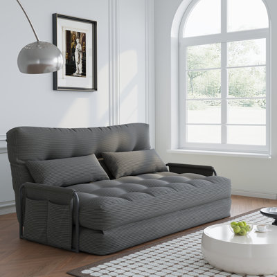 59.1'' Convertible Corduroy Sofa Bed with Adjustable Backrest, Foldable Sleeper Sofa for Bedroom, Dorm Room and Small Spaces