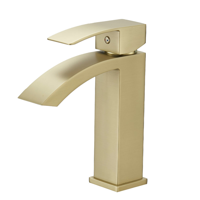 Geometric Brushed Gold Bathroom Mixer - Handle, Modern Basin Valve Ceramic Filler, Contemporary Sink, Brushed Gold