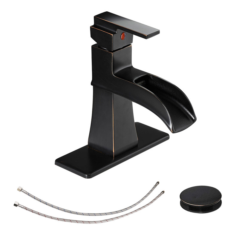 Waterfall Single Handle Stainless Steel Bathroom Faucet With Deckplate, Bronze