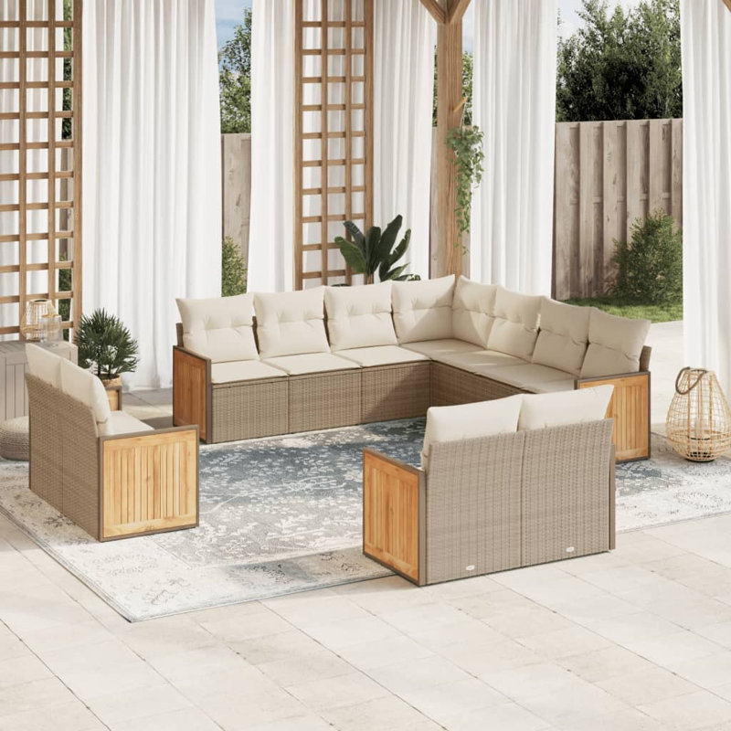  Ensemble de canapé de jardin modulaire en PE rotin beige