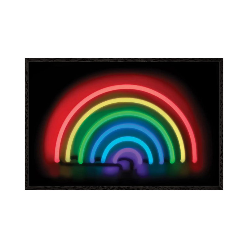 Neon Rainbow On Black by Hailey Carr - Print on Canvas, 66.04 cm H x 45.72 cm W, Black Framed