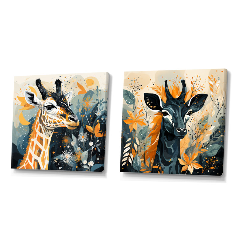 Ensemble de 2 impressions sur toile jaune et bleue, Toile tendue, H 16 po x l 33 po x P 1 po