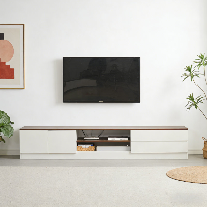 Meuble télé moderne, simple et créatif, Off White/Nut Brown