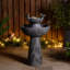 26"H 2-Tiered Birdbath Polyresin Outdoor Fountain with Birds, Pump and LED Light (KD)