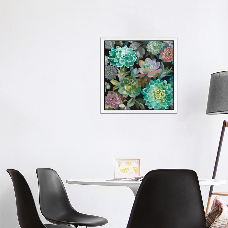 Floral Succulents by Danhui Nai - Floater Frame Print on Canvas, White Framed, 93.98 cm H x 93.98 cm W