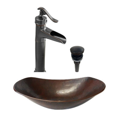 17" Oval Roman Copper Vessel Bathroom Sink, Pump Faucet Included