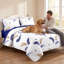 Ensemble de couette réversible 3 pièces en microfibre bleu marine et or à plumes avec 2 taies d'oreiller-129228335