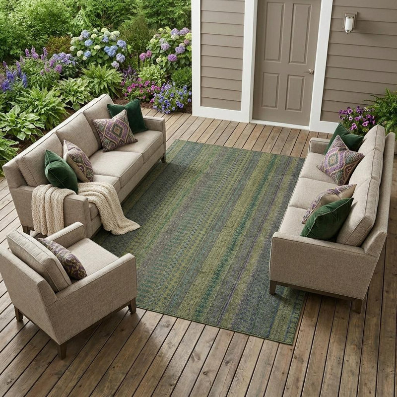 Tapis extérieur lavable antidérapant à rayures vert olive 10 pi x 14 pi