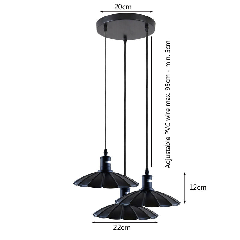 Gary 3 - Light Black Cluster Pendant, Black