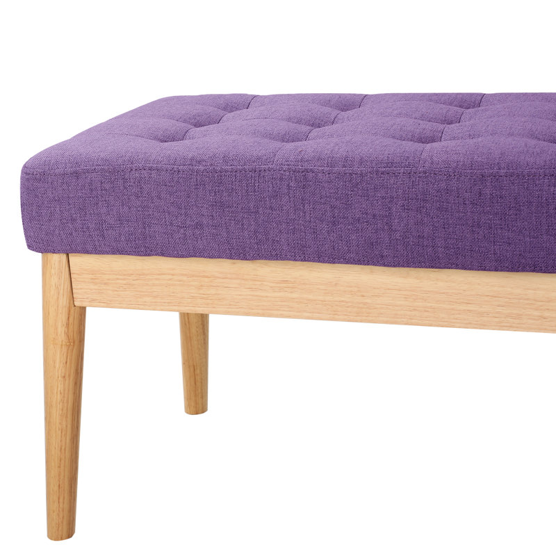 Banc Mid-Century, siège de couleur mauve, pieds en bois massif